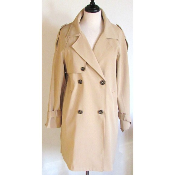 DESIGNER BATUNA BEIGE PLEATED DETAIL BELTED TRENCH COAT SIZE XLARGE - Picture 4 of 15